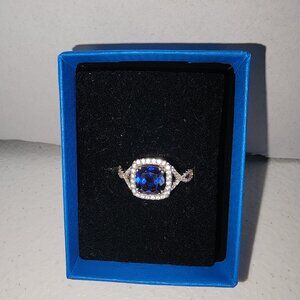 JTV Blue Lab Created Sapphire Rhodium Over Sterling Silver Ring 2.94ctw Size 11